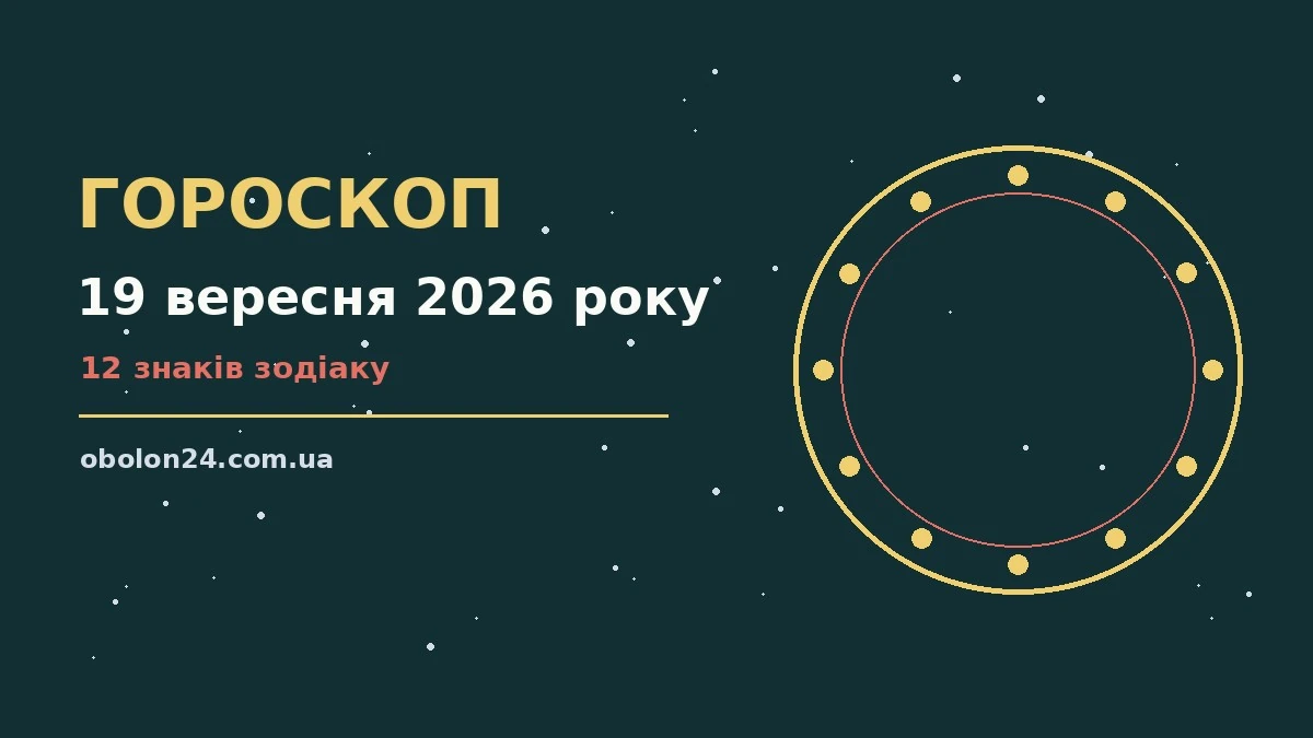 Зоряне небо і символи знаків Зодіаку на тлі вечірнього міста — гороскоп на 19 вересня 2026 року