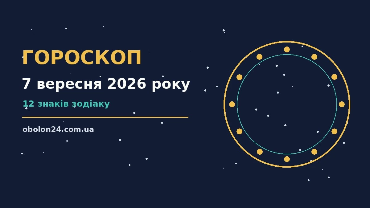 Зоряне небо і зодіакальні сузір'я на тлі ранкового пейзажу, символ щоденного гороскопу на 7 вересня 2026 року
